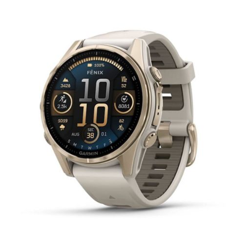 fenix 8 43mm AMOLED Sapphire Soft Gold with Fog Gray and Dark Sandstone, Garmin